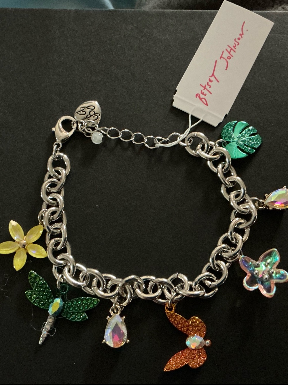 BETSEY JOHNSON Faux Stone Garden Glam Dragonfly Charm Bracelet